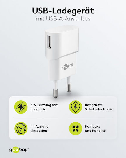 Goobay Φορτιστής Χωρίς Καλώδιο με Θύρα USB-A 5W Λευκός (44948)