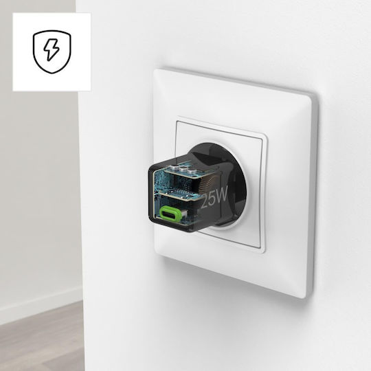 HAMA Charger Without Cable with USB-C Port 25W Power Delivery / Quick Charge 3.0 Blacks (00201985)