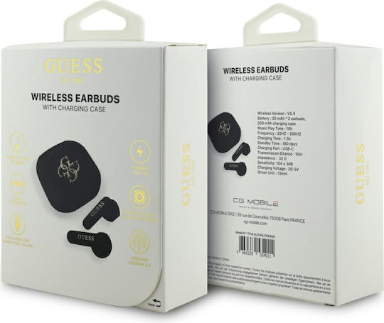 Guess 4G Metal Logo In-ear Bluetooth Handsfree Earphones with Charging Case Black