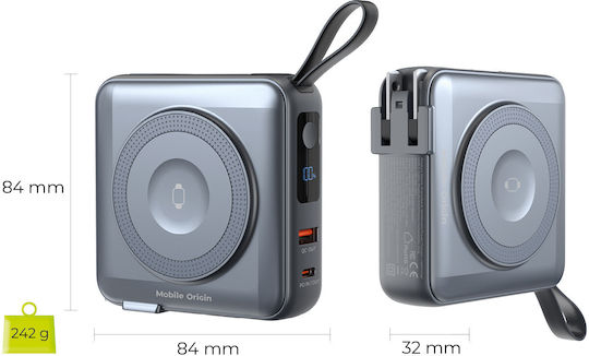 Mobile Origin PBT-03L-GRY MagSafe Power Bank 10000mAh 20W με Θύρα USB-A και Θύρα USB-C Power Delivery Γκρι