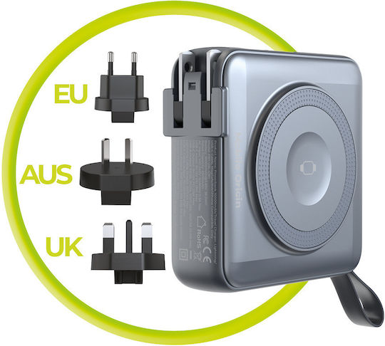 Mobile Origin PBT-03L-GRY MagSafe Power Bank 10000mAh 20W με Θύρα USB-A και Θύρα USB-C Power Delivery Γκρι