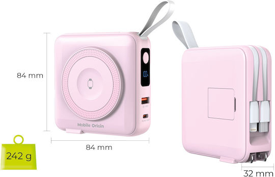 Mobile Origin PBT-03L-PNK MagSafe Power Bank 10000mAh 20W with USB-A Port and USB-C Port Power Delivery Pink