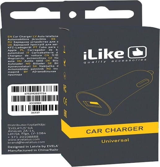 iLike ILike ICC01 Încărcător Auto cu un Port: 1xUSB Negru Culoare