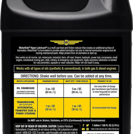 Motorkote Hyper Lubricant Anti-friction & Lubrication Improver Additive for Car 3.78lt