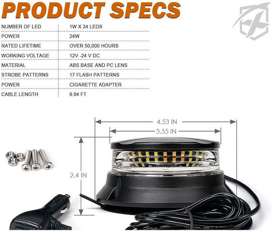 Flexzon Auto-Leuchtturm LED 12V 10.8cm mit Grün Beleuchtung