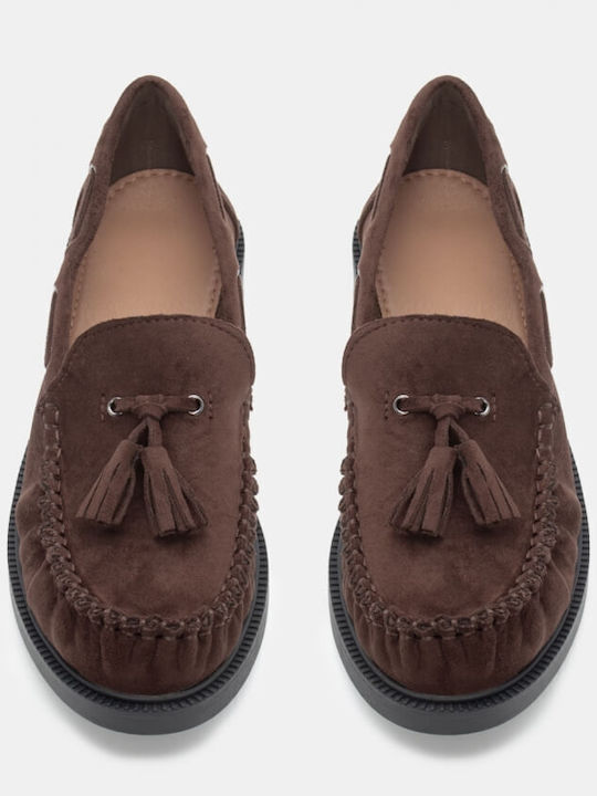Leather Women's Loafers in Brown Color