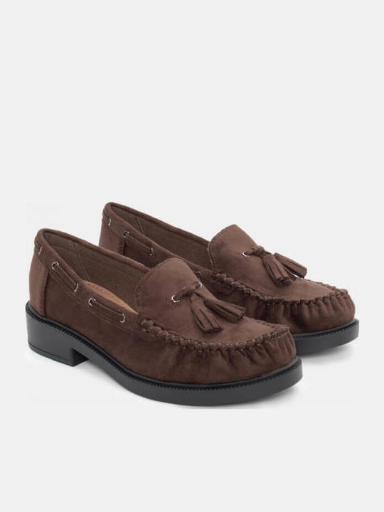 Leather Women's Loafers in Brown Color