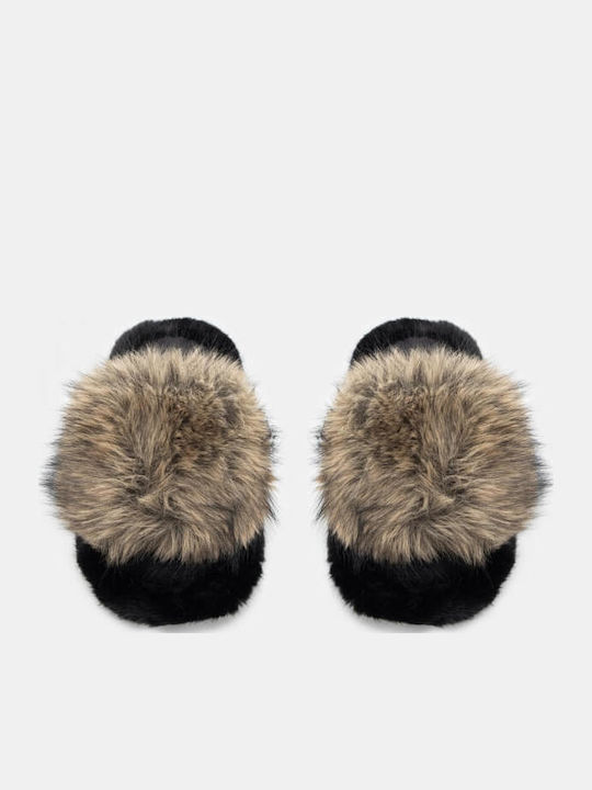 Winter Women's Slippers with Fur Beige