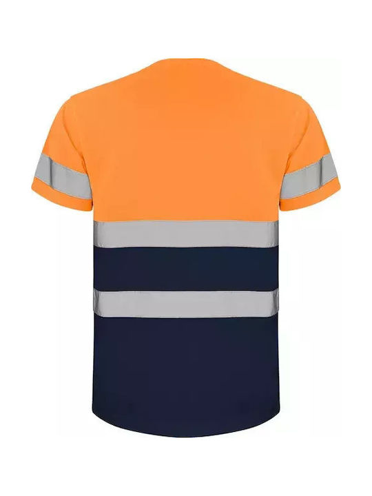 Roly Reflektierendes Kurzärmeliges Unisex Arbeitshemd Delta Kode 9310 Navyblau Fluororange
