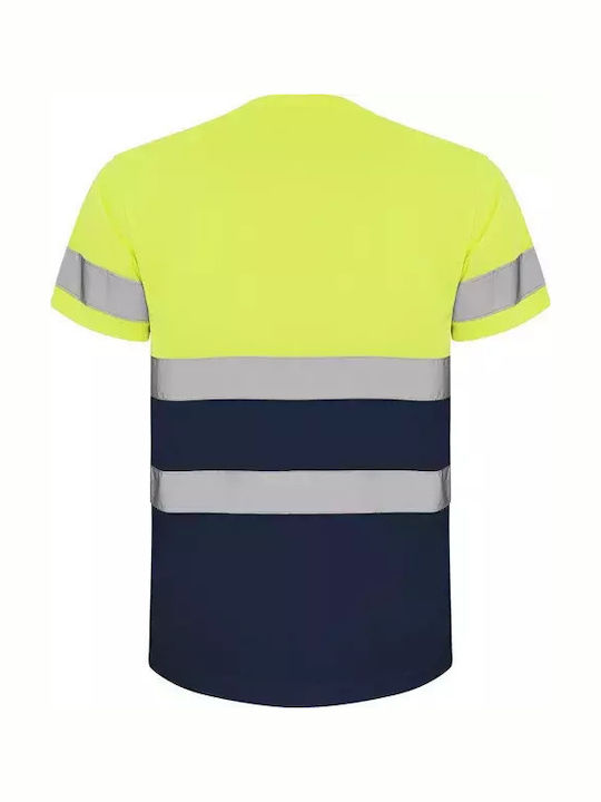 Roly Reflektierendes Kurzärmeliges Unisex Arbeitshemden und T-Shirts Delta Kode 9310 Marineblau Fluoryellow