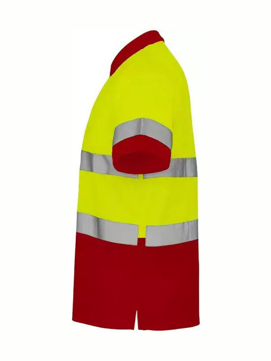 Roly Polo Unisex Cu Mâneci Scurte Și Benzi Reflectorizante Cămăși De Lucru Polaris Cod 9302 Roșu Fluorescent Galben