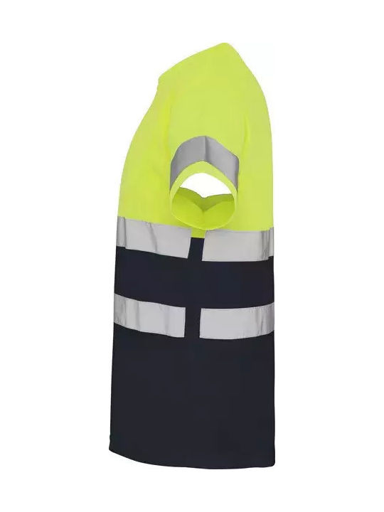 Roly Reflektierendes Kurzärmeliges Unisex Arbeitshemden und T-Shirts Delta Kode 9310 Marineblau Fluoryellow