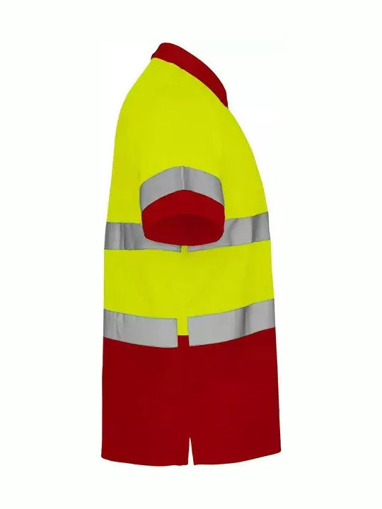 Roly Polo Unisex Cu Mâneci Scurte Și Benzi Reflectorizante Cămăși De Lucru Polaris Cod 9302 Roșu Fluorescent Galben