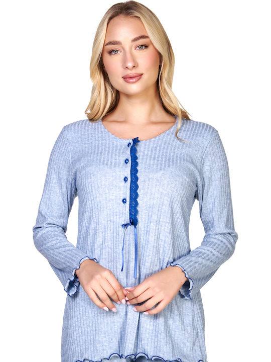 Kare Design Χειμερινό Γυναικείο Σετ Πιτζάμας Σιέλ