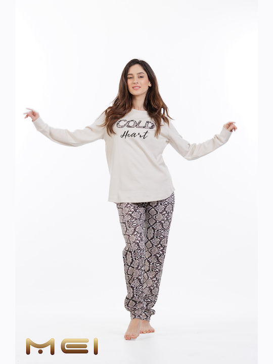 MEI Set Pijamale pentru Femei Ecru