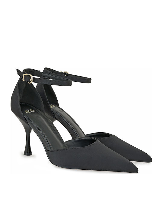 Paris 817 Satin Pumps mit Hochem Absatz Schwarze