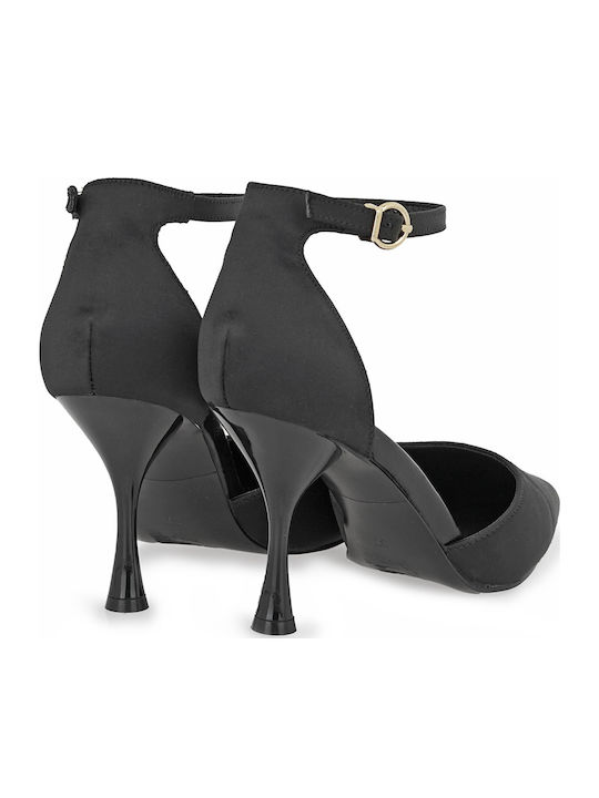 Paris 817 Satin Pumps mit Hochem Absatz Schwarze