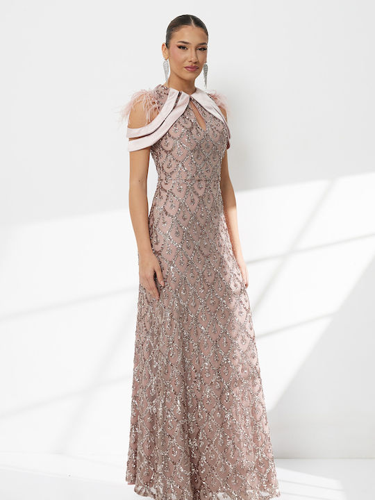 Rochie Maxi Pentru Nuntă / Botez Roz Șampanie