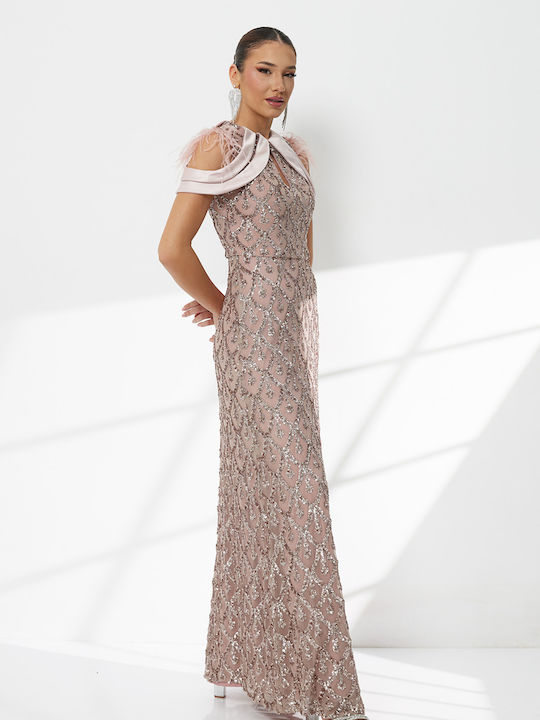 Rochie Maxi Pentru Nuntă / Botez Roz Șampanie