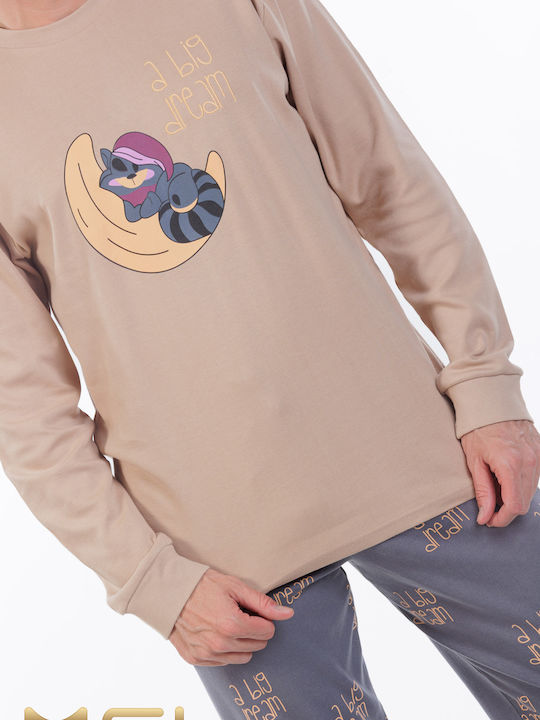 MEI Men's Winter Pajamas Set Beige/anthracite