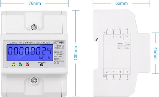 Contor de Energie Electrică Trifazat Energie Reactivă Sinotimer 3x230/400V AC 50Hz 3x5 80 A Ecran Iluminat cu LED DDS024MR