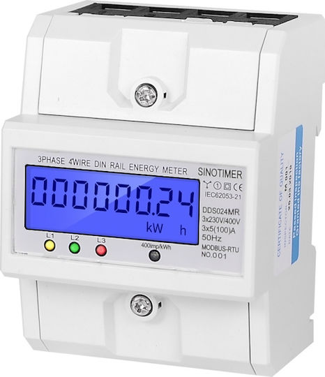 Contor de Energie Electrică Trifazat Energie Reactivă Sinotimer 3x230/400V AC 50Hz 3x5 80 A Ecran Iluminat cu LED DDS024MR