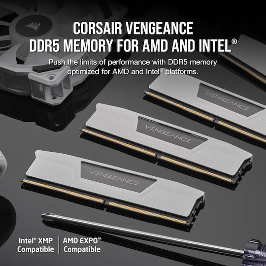Corsair Vengeance White DDR5 32GB RAM with 2x16GB Modules and Speed 6400 for Desktop