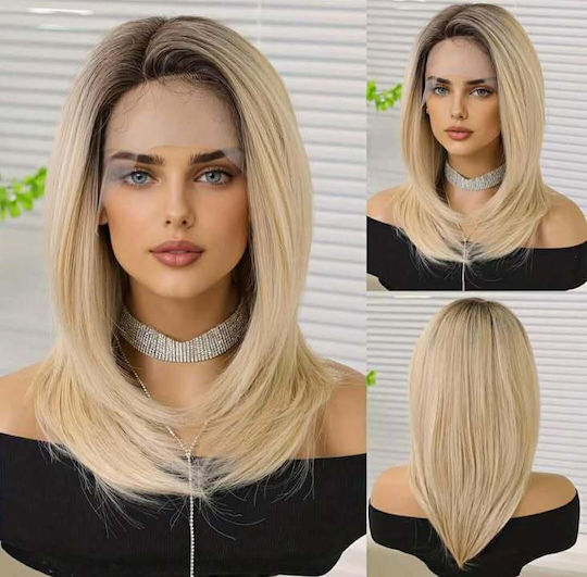 Wig with Synthetic Hair in Dark Blonde Color 45cm