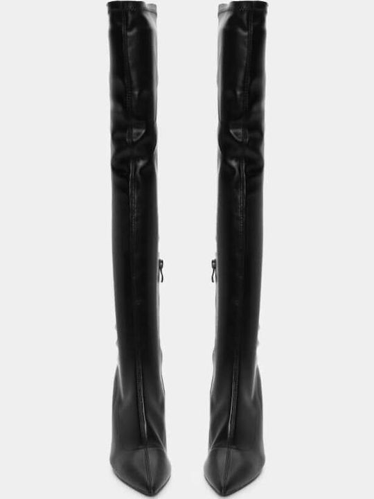 Leder Damenstiefel Über dem Knie Schwarz
