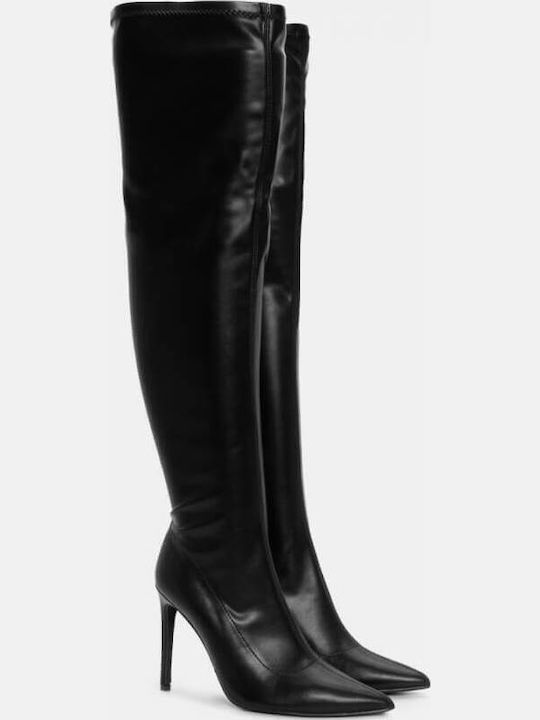 Leder Damenstiefel Über dem Knie Schwarz