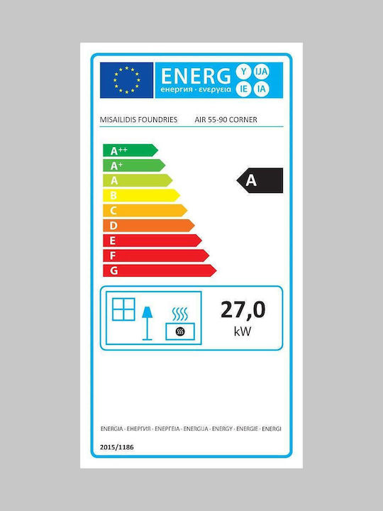 CHytiria Misailidi T-90 Corner 55-90 Kaminofen Holz 27kW Linke Ecke mit einer zu öffnenden Tür Geschlossenes Ausdehnungsgefäß