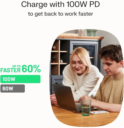 Green Cell Powerstream Braided USB 2.0 Cable USB-C male - USB-C 100W Green 1.2m