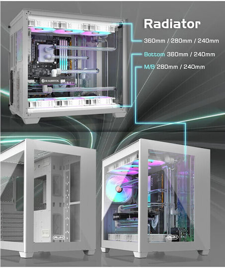 Raijintek Paean C7 TG4 Gaming Midi-Turm Computergehäuse mit Seitenfenster und RGB-Beleuchtung Weiß