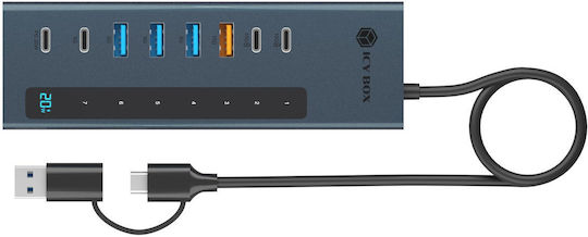 Icy Box Хъб 9 порта с връзка USB-A Сив