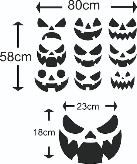Αυτοκόλλητο Βιτρίνας - Halloween 32 (σετ 9 Φατσούλες) - 80cm X 58cm