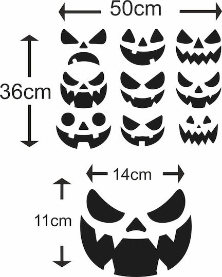 Αυτοκόλλητο Βιτρίνας - Halloween 32 (σετ 9 Φατσούλες) - 80cm X 58cm