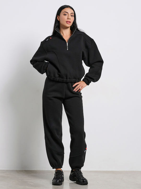 Cropped Women's Sweatshirt Jacket Hooded Black