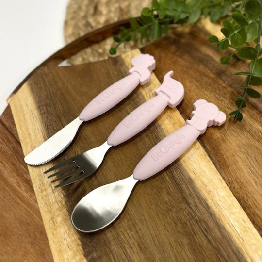 Bo Jungle Baby Cutlery Set made of Silicone for 12+ months Pink 3pcs