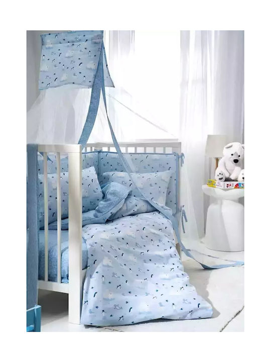 Vesta Home Σετ Βρεφικά Σεντόνια Λίκνου Βαμβακερά Arktos Γαλάζια 70x125εκ.