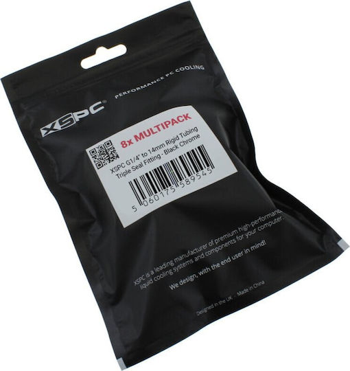 Xspc G1/4" Connectors 14mm Hard Tube Black Chrome 8 Pieces
