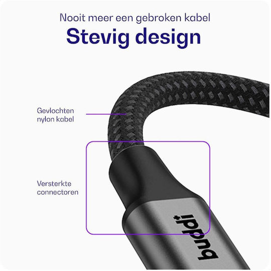 Buddi Regular USB 2.0 to micro USB Cable Μαύρο 2m 1τμχ