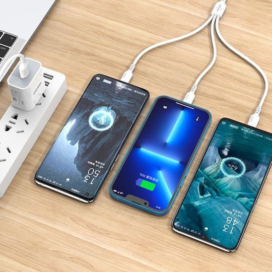 Kakusiga USB to Type-C / Lightning / micro USB Cable 5A Λευκό 1.2m KSC-997
