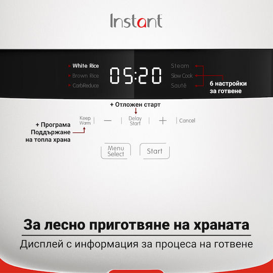 Instant Pot Μαγειρεύτρια Ρυζιού 20 140500301 860w 5 L 8 Προγράμματα Carbreduce