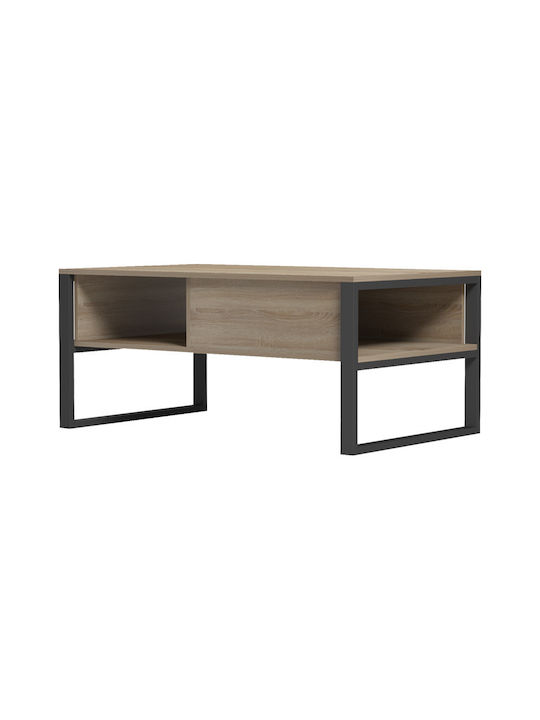 Rectangular Central Coffee Table Bendon Made of Solid Wood Sonoma-Black Shade W100xD60xH44.5cm