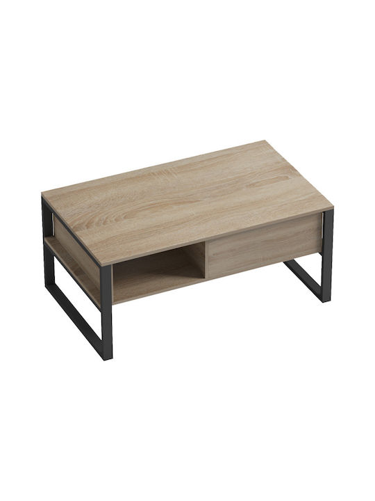Rectangular Central Coffee Table Bendon Made of Solid Wood Sonoma-Black Shade W100xD60xH44.5cm