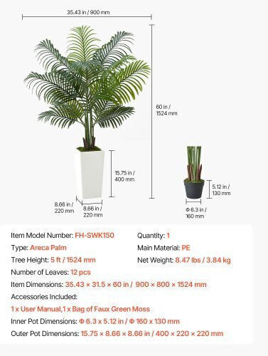 Arbore Artificial de Exterior Palmier White 152.4cm Vevor