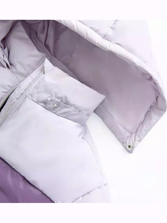 Kids Casual Short Hooded Purple Coat