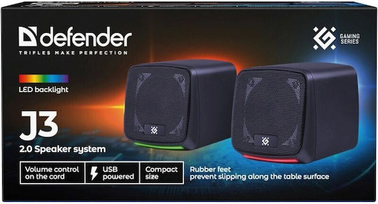Defender J3 Ηχεία Υπολογιστή 2.0 με RGB Φωτισμό και Ισχύ 6W Μαύρα