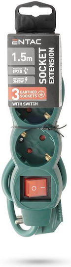 Entac Power Strip with Surge Protection 3 Positions with Switch and Cable 1.5m Green