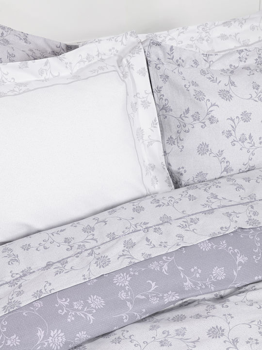 Nima Duvet Cover Set Cotton Satin Queen with 2 Pillowcases 220x240 Sirena Grey, Lilac